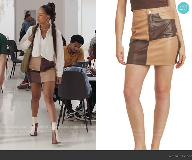 All in Favor Colorblock Faux Leather Miniskirt worn by Keisha (Netta Walker) on All American Homecoming