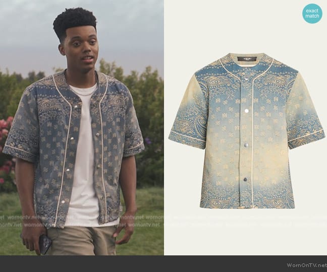  Faded Bandana Jacquard Denim Baseball Shirt Amiri worn by Will Smith (Jabari Banks) on Bel-Air