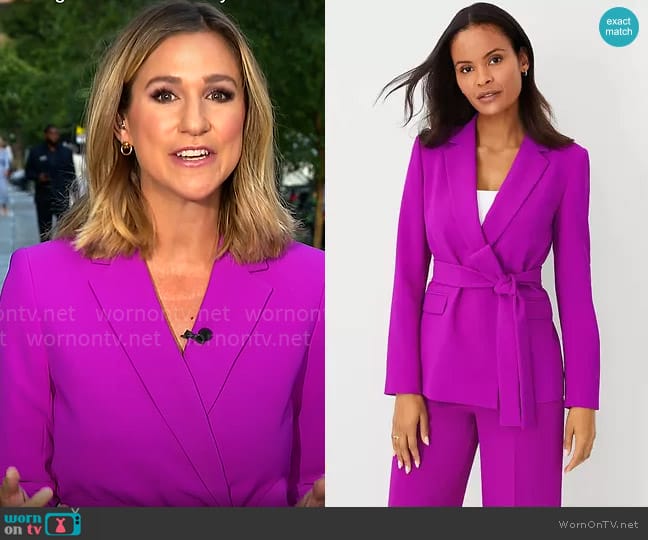 Ann Taylor Crepe Belted Blazer in Vibrant Magenta worn by Caitlin Huey-Burns on CBS Mornings