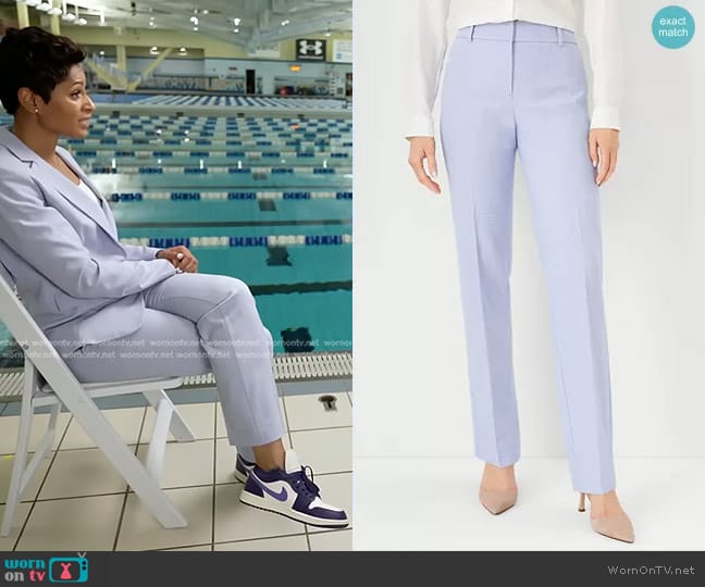 Ann Taylor The Straight Pant in Cross Weave in Deep Wisteria worn by Jericka Duncan on CBS Evening News