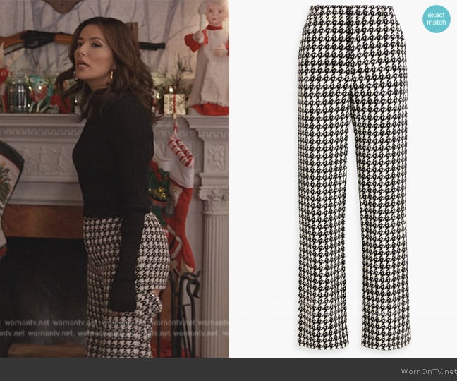 Area Cutout houndstooth wool-blend tweed wide-leg pants worn by Eva Longoria (Eva Longoria) on Only Murders in the Building