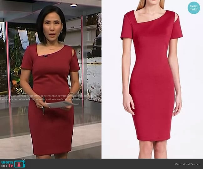 Calvin Klein Asymmetrical Sheath Dress worn by Vicky Nguyen on NBC News Daily