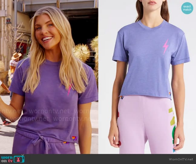 Aviator Nation Bolt 2 Graphic T-Shirt in Lavender/ Neon Pink worn by Amanda Kloots on The Talk