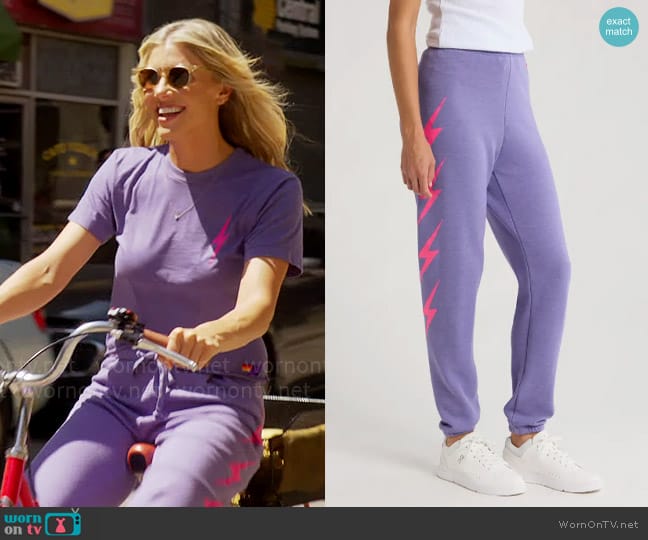 Aviator Nation Bolt 4 Sweatpants in Lavender/ Neon Pink worn by Amanda Kloots on The Talk