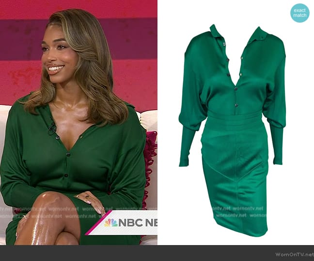 Azzedine Alaia  Green Knit Skirt and Bodysuit Top 2 Piece Set worn by Lori Harvey on Today