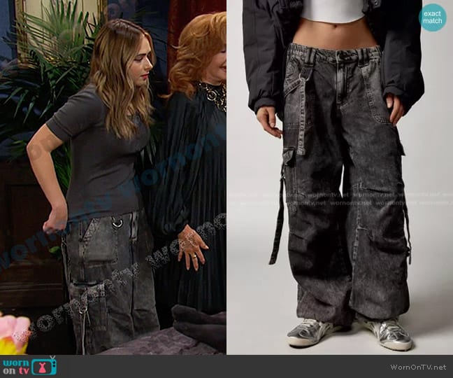 BDG Strappy Baggy Cargo Pants in Washed Black worn by Holly Jonas (Ashley Puzemis) on Days of our Lives