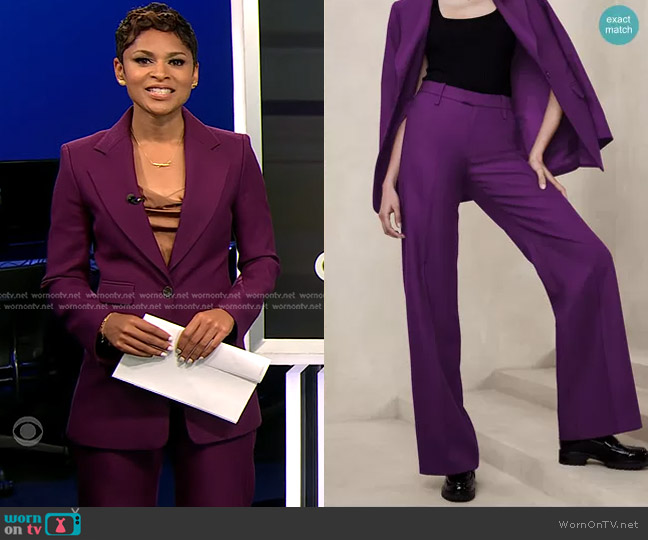 Banana Republic Lido Pants in Deep Purple worn by Jericka Duncan on CBS Evening News