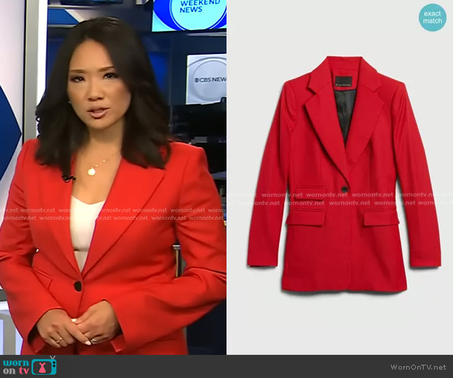 Banana Republic Lido Wool Blazer worn by Nancy Chen on CBS Evening News