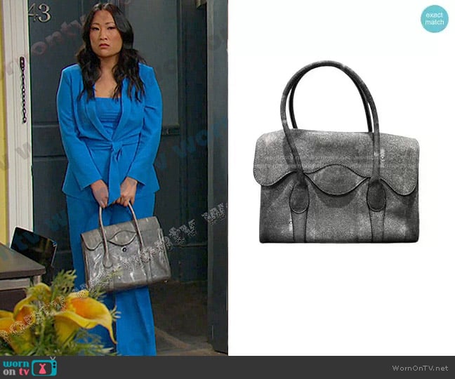 Bcbgmaxazria Paige Tote Bag in Stone worn by Melinda Trask (Tina Huang) on Days of our Lives