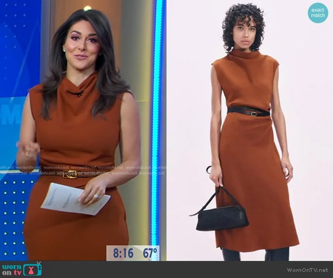 Zara Belted Midi Dress in Dark Orange worn by Erielle Reshef on Good Morning America