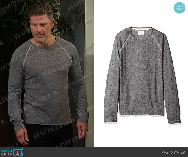 Billy Reid Long Sleeve Baseball Shirt in Grey worn by Eric Brady (Greg Vaughan) on Days of our Lives