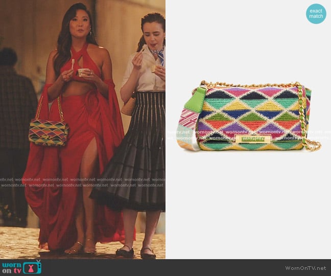 Carolina Herrera Bimba Shoulder Bag in Multicolor worn by Mindy Chen (Ashley Park) on Emily in Paris