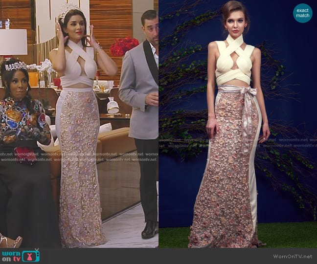 Cabochon Bold Lily Top and Skirt worn by Saba Yussouf (Saba Yussouf) on The Real Housewives of Dubai