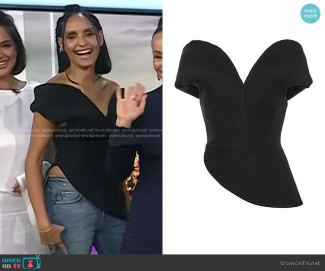 Brandon Maxwell Cashmere Off the Shoulder Sweetheart Top worn by Racquel Chevremont on Today