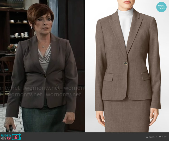 Calvin Klein One Button Suit Jacket in Heather Taupe worn by Diane Miller (Carolyn Hennesy) on General Hospital