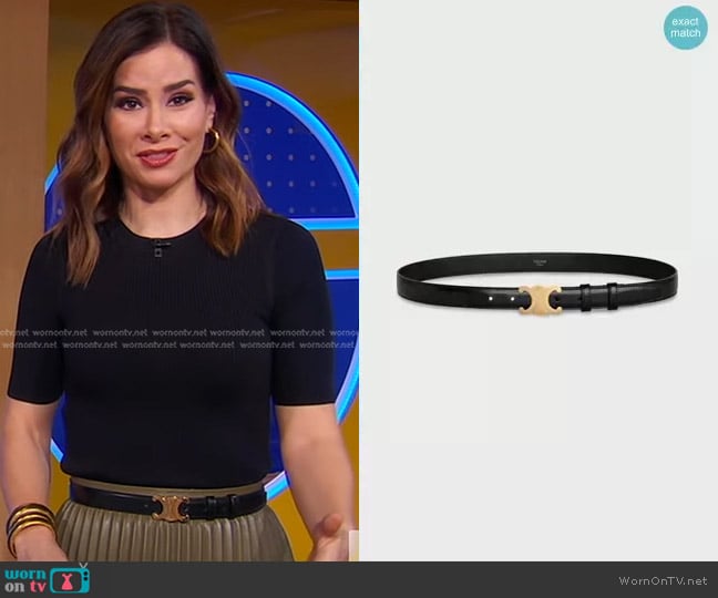 Celine Medium Triomphe Belt in Taurillon Leather Black worn by Rebecca Jarvis on Good Morning America