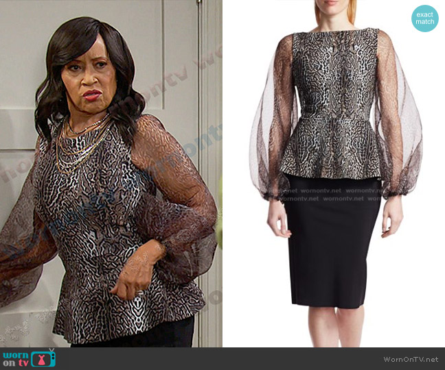 Chiara Boni La Petite Robe Hasana Sheer Leopard Print Peplum Dress worn by Paulina Price (Jackée Harry) on Days of our Lives