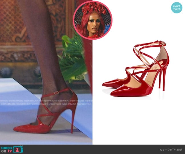 Christian Louboutin Crossfliketa 100 Patent Leather Pumps in Red worn by Chanel Ayan (Chanel Ayan) on The Real Housewives of Dubai