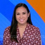 Christiane Cordero’s red printed wrap top on Good Morning America