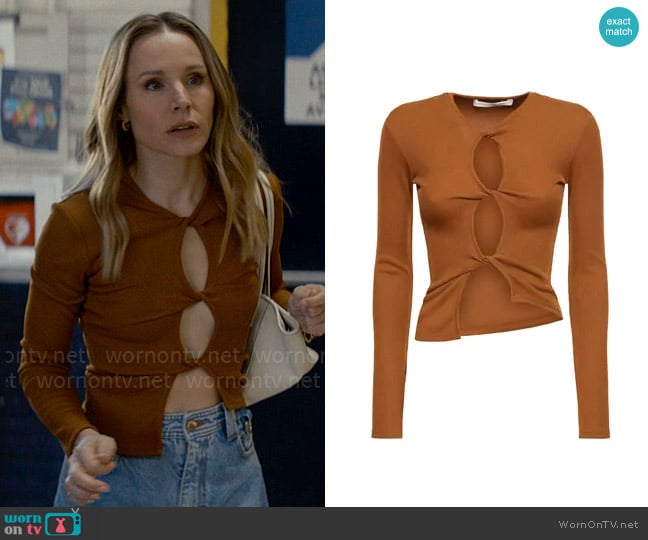 Christopher Esber Open twist long sleeve top worn by Joanne (Kristen Bell) on Nobody Wants This