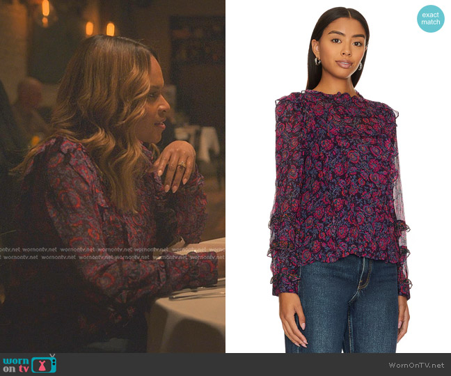 Cleobella Fiorella Blouse in Bordeaux Floral worn by Sally Braswell (Nefetari Spencer) on Reasonable Doubt