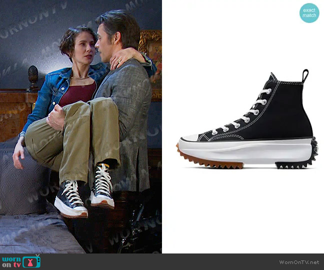 Converse Unisex Run Star Hike Canvas Platform in Black/White/Gum worn by Sarah Horton (Linsey Godfrey) on Days of our Lives