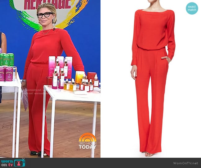 Diane von Furstenberg Cynthia Long-Sleeve Jumpsuit in Poppy worn by Jill Martin on Today