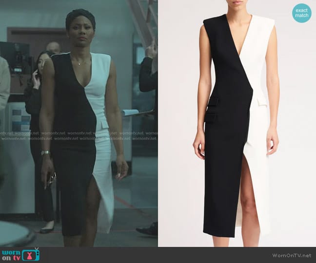 David Koma Pocket Details Midi Dress In Black & White worn by Jax Stewart (Emayatzy Corinealdi) on Reasonable Doubt