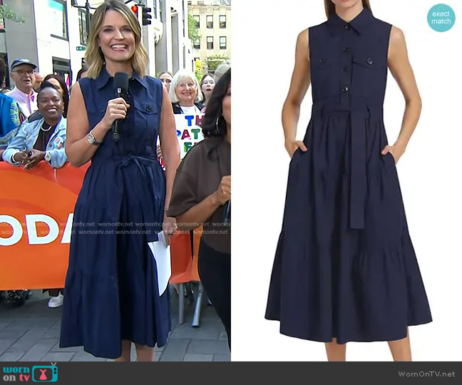 Derek Lam 10 Crosby Florence Cotton Tiered Shirtdress in Navy worn by Savannah Guthrie on Today