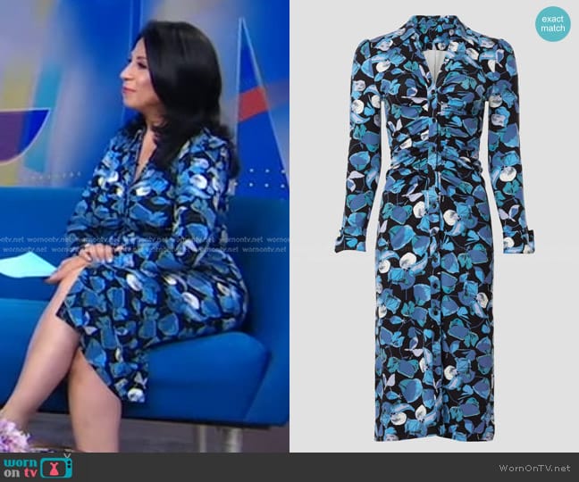 Diane von Furstenberg Sheska Midi Dress in Passion Pedals Star Sapphire worn by Alexis Christoforous on Good Morning America