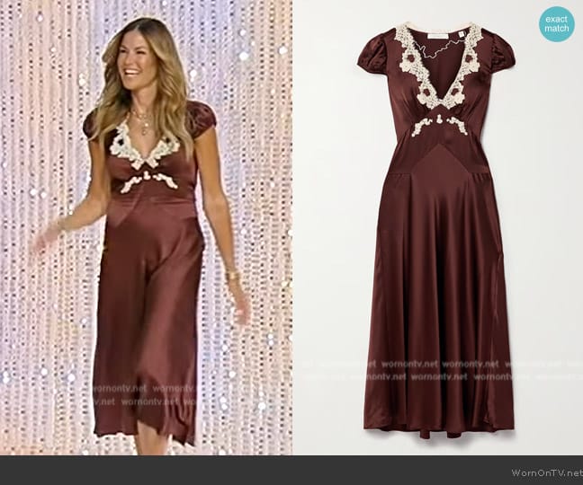 Doen Coraline corded lace-trimmed silk-satin midi dress worn by Kelly Bensimon on Tamron Hall Show