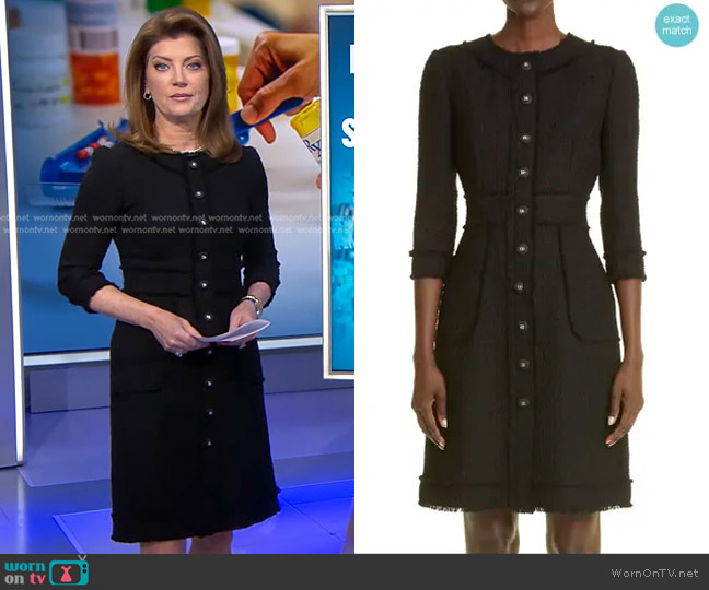 Norah’s black tweed dress on CBS Evening News