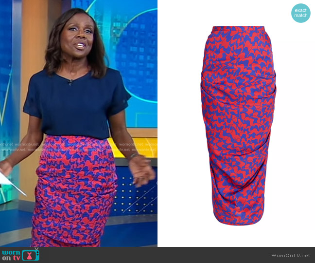 Dries Van Noten Sonata Printed Gathered Midi-Skirt worn by Deborah Roberts on Good Morning America