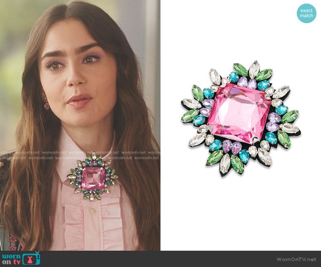 Essentiel Antwerp Folon brooch worn by Emily Cooper (Lily Collins) on Emily in Paris