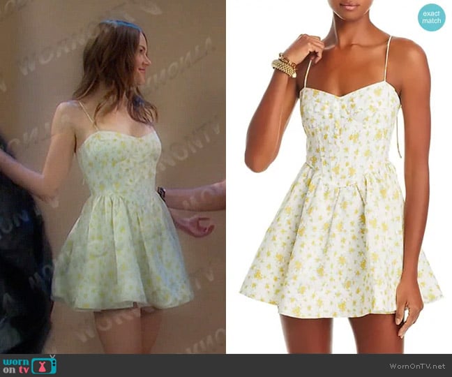 Bardot Elsie Corset Mini Dress in Yellow Floral worn by Stephanie Johnson (Abigail Klein) on Days of our Lives