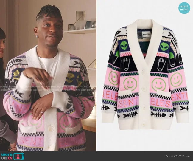 Essentiel Antwerp Multicolor Intarsia-knitted Cardigan worn by Julien (Samuel Arnold) on Emily in Paris