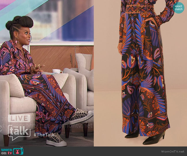 FARM Rio Heart Forest Wide Leg Pants worn by Tabitha Brown on The Talk