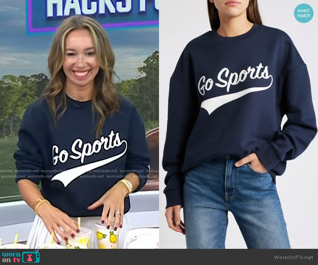 Favorite Daughter Go Sports Sweatshirt in Dark Navy worn by Shannon Doherty on Today