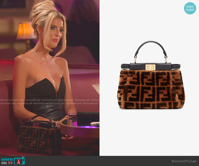 Fendi Peekaboo Mini Sheepskin Bag in Brown worn by Emma Hernan on Selling Sunset