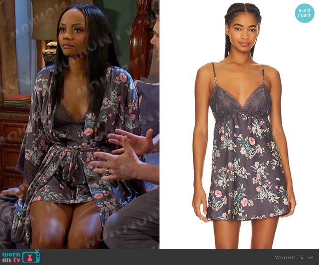 Flora Nikrooz Andrea Charmeuse Lace Chemise in Grey worn by Chanel Dupree (Raven Bowens) on Days of our Lives