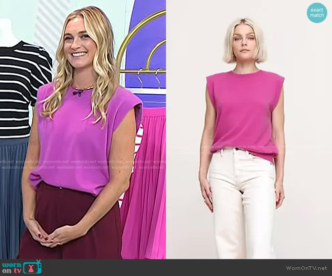 Banana Republic Franci Cashmere Padded-Shoulder Top in magenta orchid worn by Jasmine Snow on Today