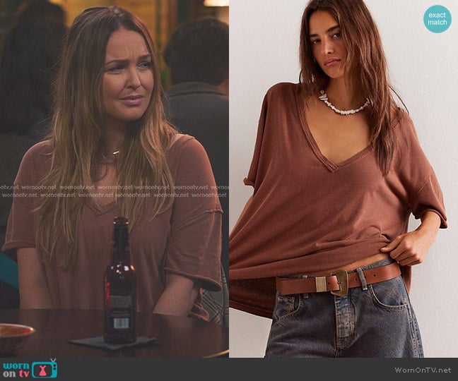 We The Free Nina V-Neck Tee in Brown worn by Jo Wilson (Camilla Luddington) on Greys Anatomy