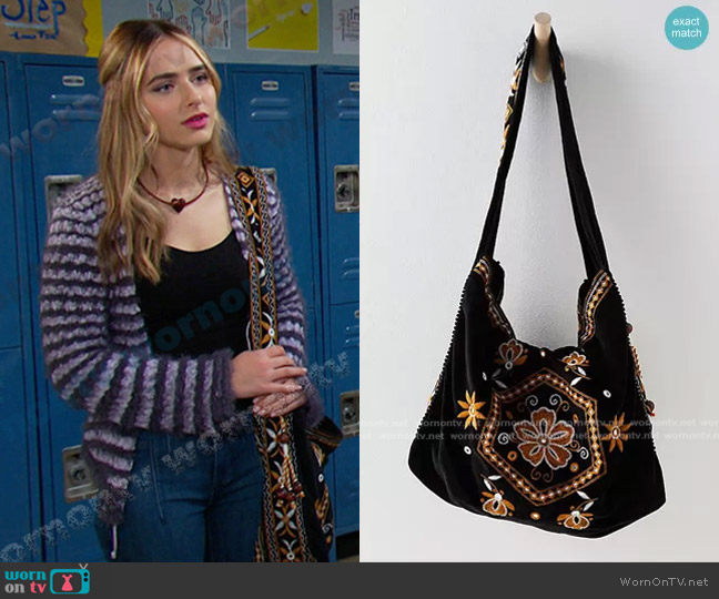 Free People Vic Velvet Slouchy Bag in Moody Midnight worn by Holly Jonas (Ashley Puzemis) on Days of our Lives