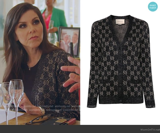 Gucci GG jacquard-motif cardigan worn by Heather Dubrow on The Real Housewives of Orange County