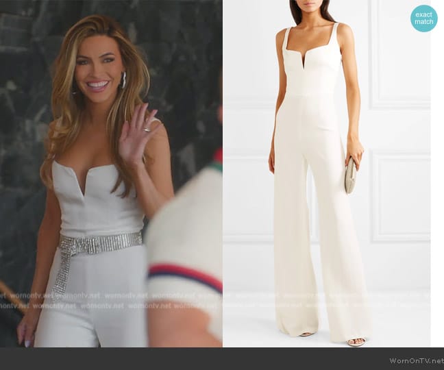 Galvan Paneled crepe jumpsuit worn by Chrishell Stause on Selling Sunset