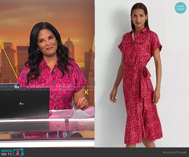 Lauren Ralph Lauren Geo-Print Shantung Tie-Waist Dress worn by Darlene Rodriguez on Today