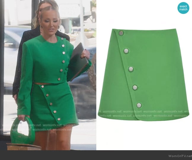 George Keburia Mini Skirt with Diagonal Buttons worn by Mary Fitzgerald on Selling Sunset