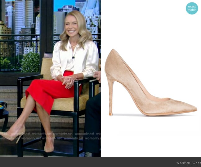 Gianvito Rossi Gianvito 105mm suede pumps worn by Kelly Ripa on Live with Kelly and Mark