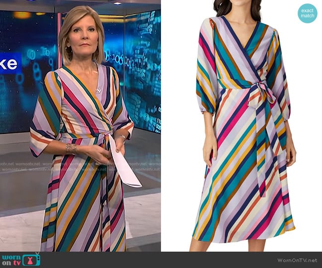 Great Jones Striped Wrap Dress worn by Kate Snow on NBC News Daily