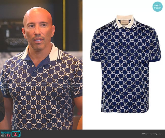 Gucci GG Supreme piqué polo shirt worn by Jason Oppenheim on Selling Sunset